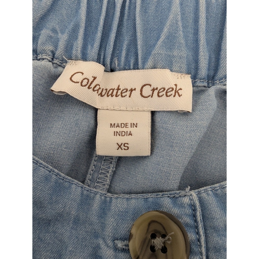 Coldwater Creek Blue Tencel Button Front Midi Skirt XS Elastic Back Pockets - Picture 5 of 10